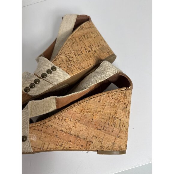 Lucky Brand Beige Strappy Cork Wedge Sandals With Studded Detail Women Size 10M - Picture 11 of 16